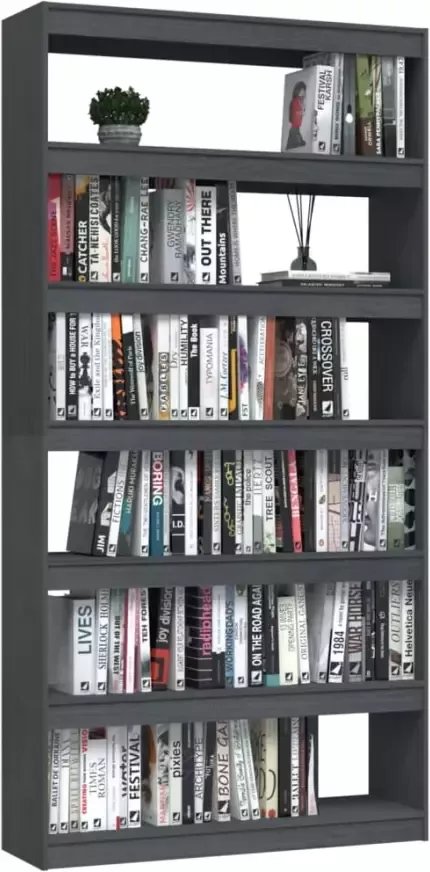 VidaXL -Boekenkast kamerscherm-100x30x200-cm-massief-grenenhout-grijs - Foto 4