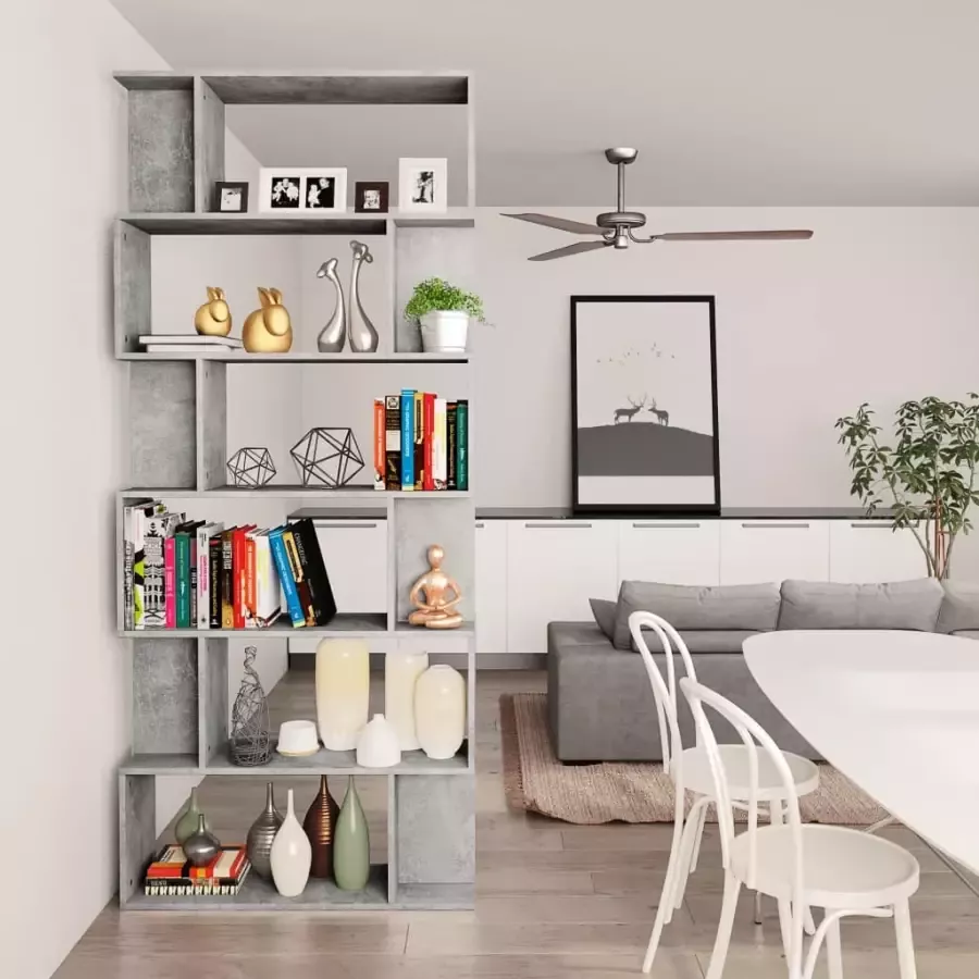 VidaXL -Boekenkast- -kamerscherm-80x24x192-cm-bewerkt-hout-betongrijs - Foto 1