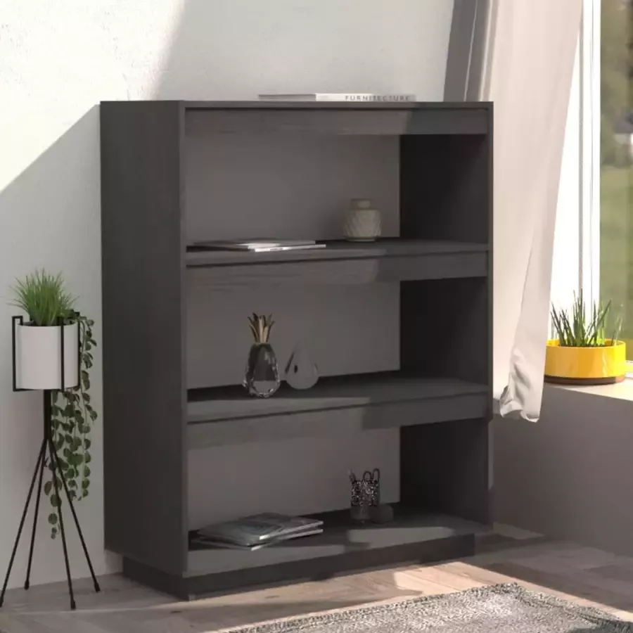 VidaXL -Boekenkast kamerscherm-80x35x103-cm-massief-grenenhout-grijs - Foto 4