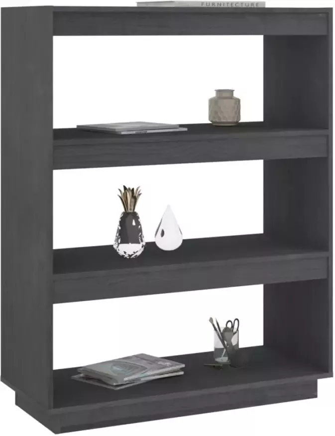 VidaXL -Boekenkast kamerscherm-80x35x103-cm-massief-grenenhout-grijs - Foto 3