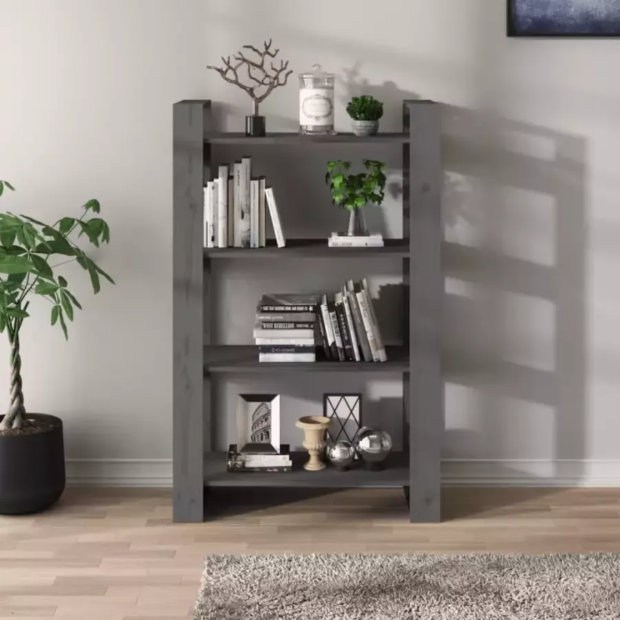 VidaXL -Boekenkast kamerscherm-80x35x125-cm-massief-grenenhout-grijs - Foto 2