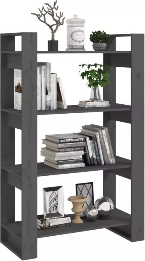 VidaXL -Boekenkast kamerscherm-80x35x125-cm-massief-grenenhout-grijs - Foto 4