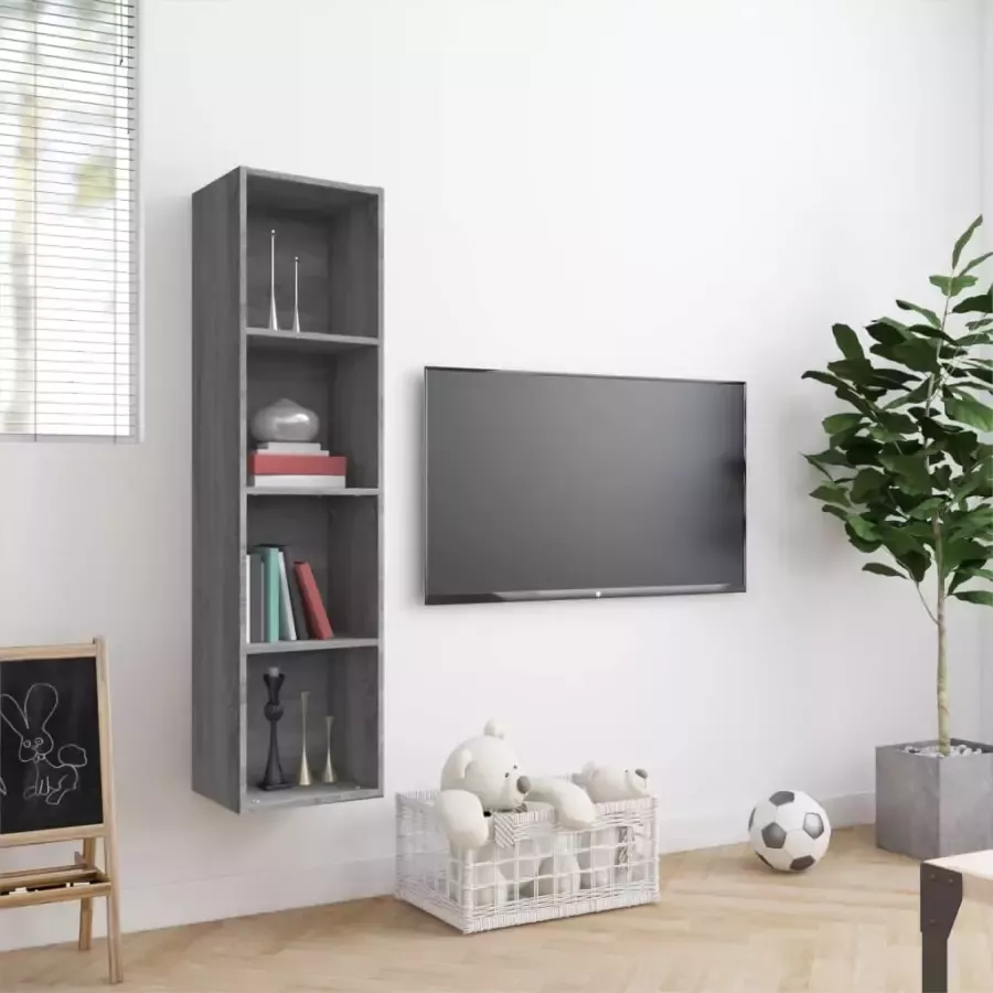 VIDAXL Boekenkast tv-meubel 143x30x36 cm bewerkt hout grijs sonoma - Foto 3