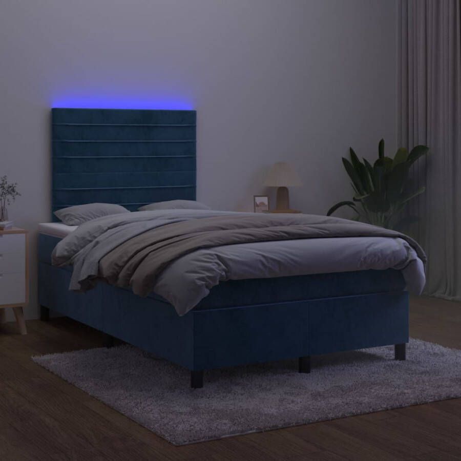 VidaXL -Boxspring-met-matras-en-LED-fluweel-donkerblauw-120x190-cm - Foto 2