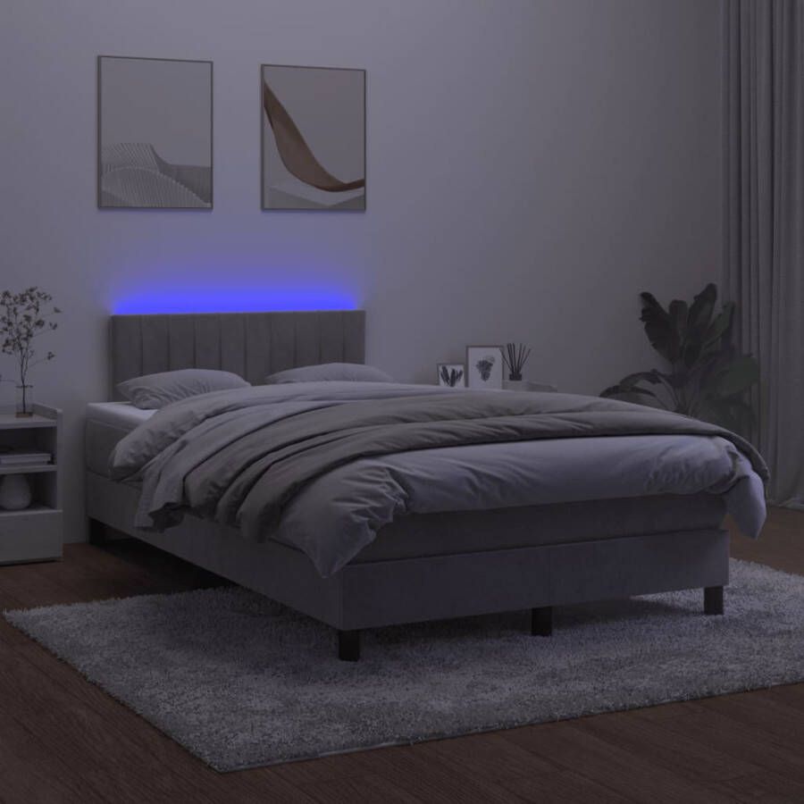 VIDAXL Boxspring met matras en LED fluweel lichtgrijs 120x190 cm