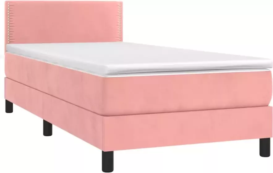 VidaXL -Boxspring-met-matras-en-LED-fluweel-roze-100x200-cm - Foto 3