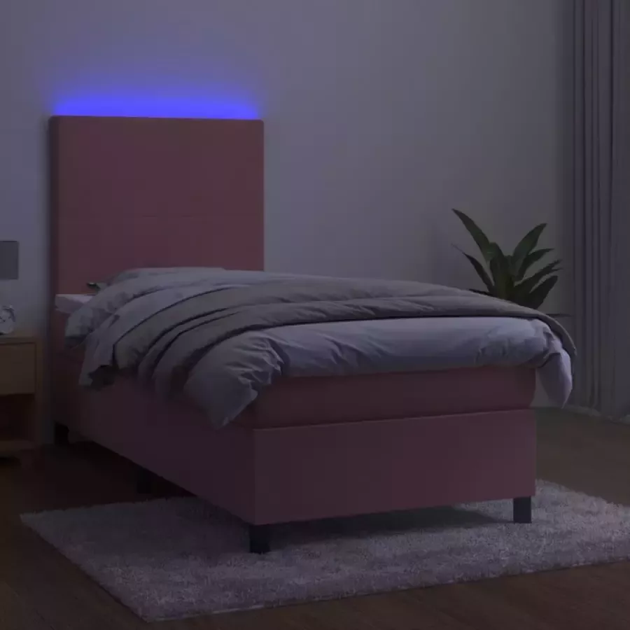 VidaXL -Boxspring-met-matras-en-LED-fluweel-roze-100x200-cm - Foto 6