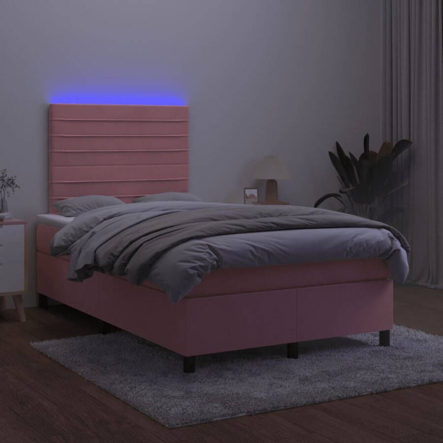 VidaXL -Boxspring-met-matras-en-LED-fluweel-roze-120x190-cm