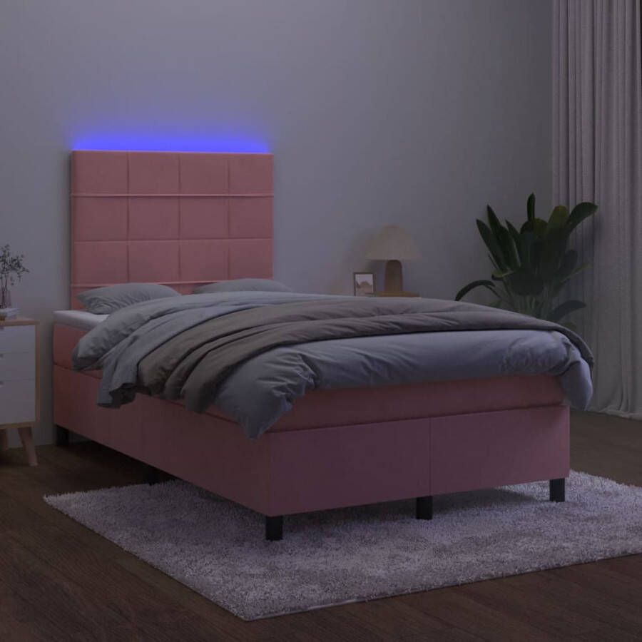 VidaXL -Boxspring-met-matras-en-LED-fluweel-roze-120x190-cm - Foto 2