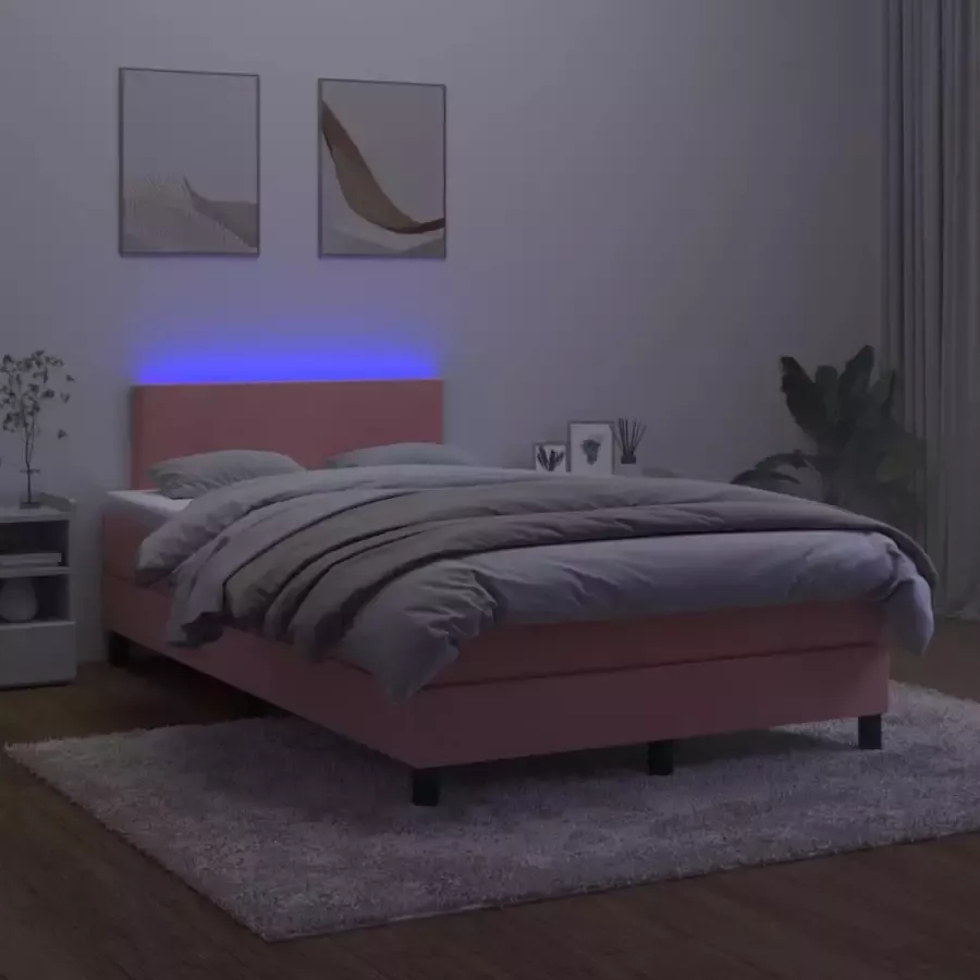 VidaXL -Boxspring-met-matras-en-LED-fluweel-roze-120x200-cm