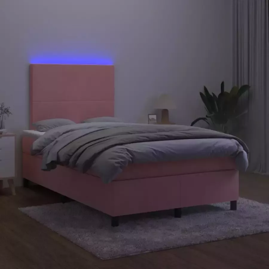 VidaXL -Boxspring-met-matras-en-LED-fluweel-roze-120x200-cm