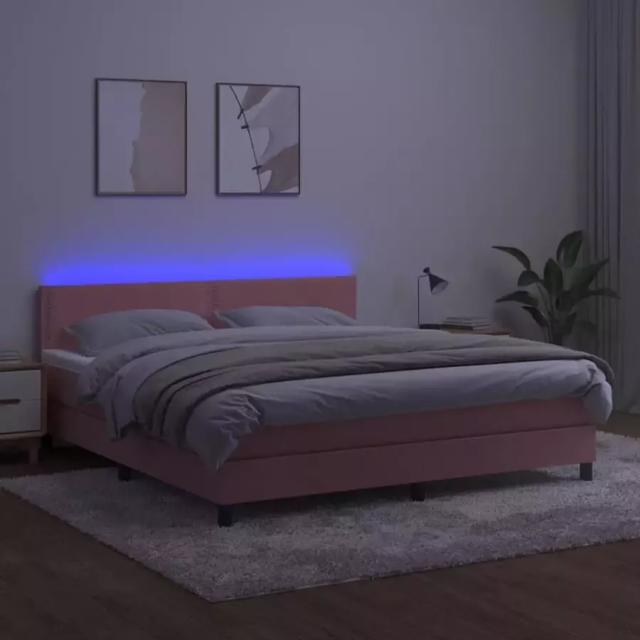 VidaXL -Boxspring-met-matras-en-LED-fluweel-roze-160x200-cm