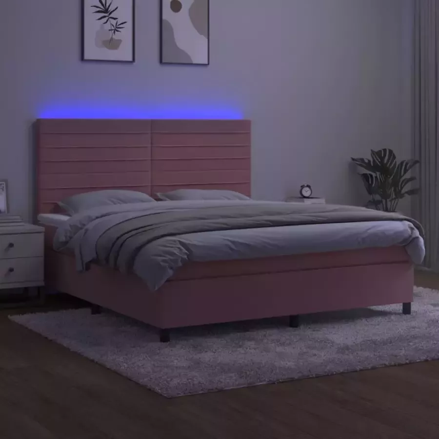 VidaXL -Boxspring-met-matras-en-LED-fluweel-roze-160x200-cm - Foto 5