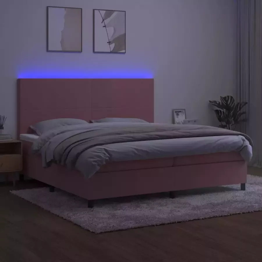 VidaXL -Boxspring-met-matras-en-LED-fluweel-roze-200x200-cm - Foto 4