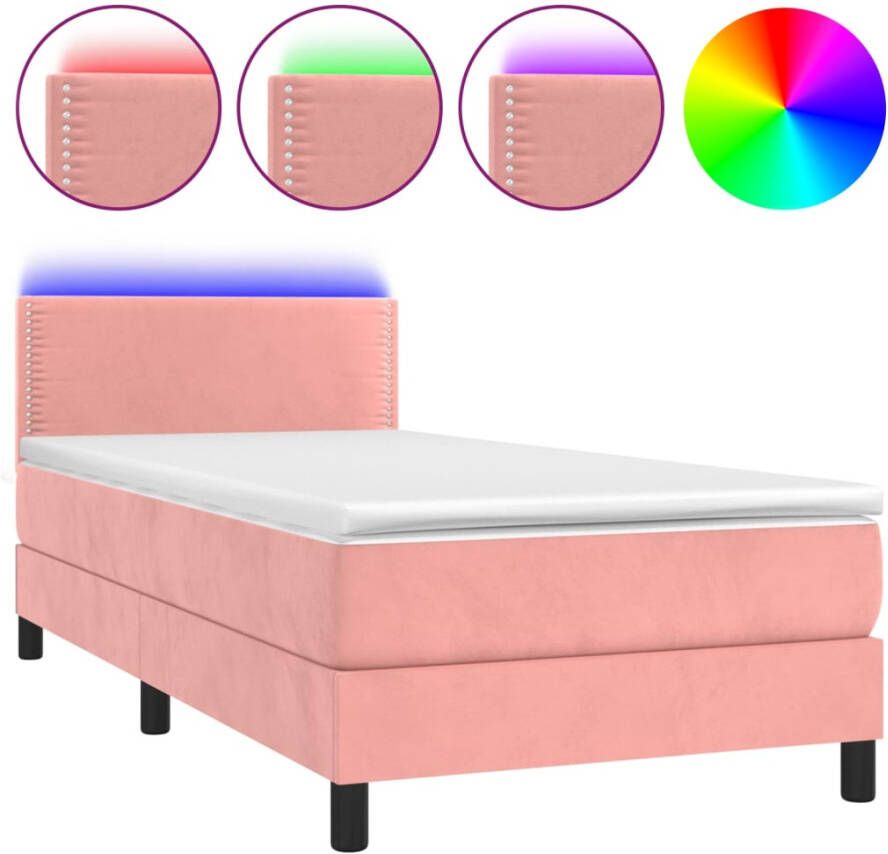 VIDAXL Boxspring met matras en LED fluweel roze 90x190 cm - Foto 3