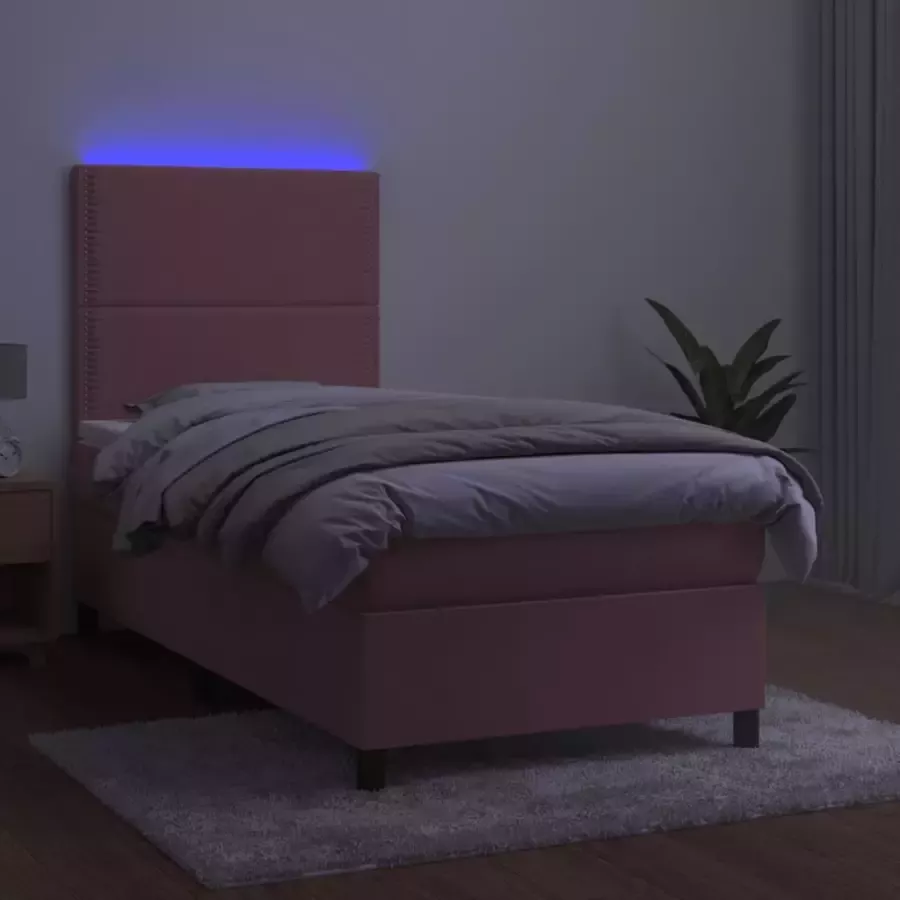 VidaXL -Boxspring-met-matras-en-LED-fluweel-roze-90x200-cm