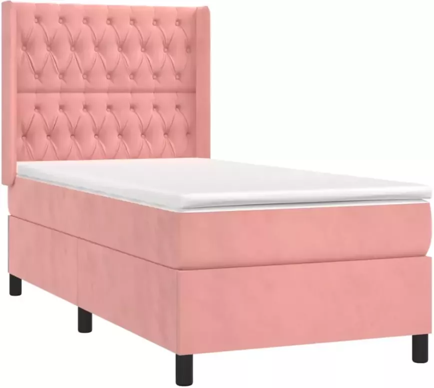 VidaXL -Boxspring-met-matras-en-LED-fluweel-roze-90x200-cm - Foto 5