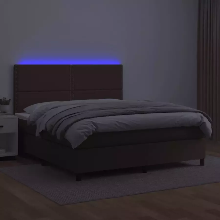 VidaXL -Boxspring-met-matras-en-LED-kunstleer-bruin-140x200-cm