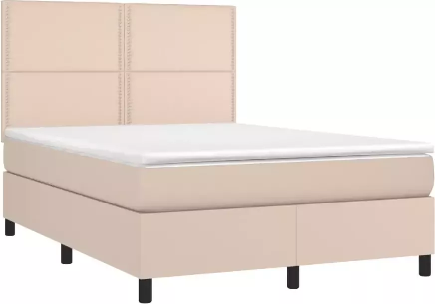 VidaXL -Boxspring-met-matras-en-LED-kunstleer-cappuccinokleur-140x190cm - Foto 7