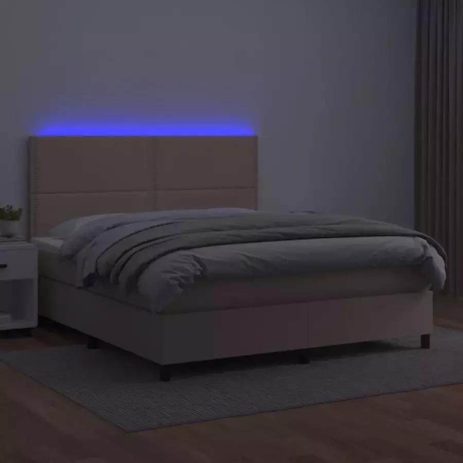 VidaXL -Boxspring-met-matras-en-LED-kunstleer-cappuccinokleur-140x190cm - Foto 3