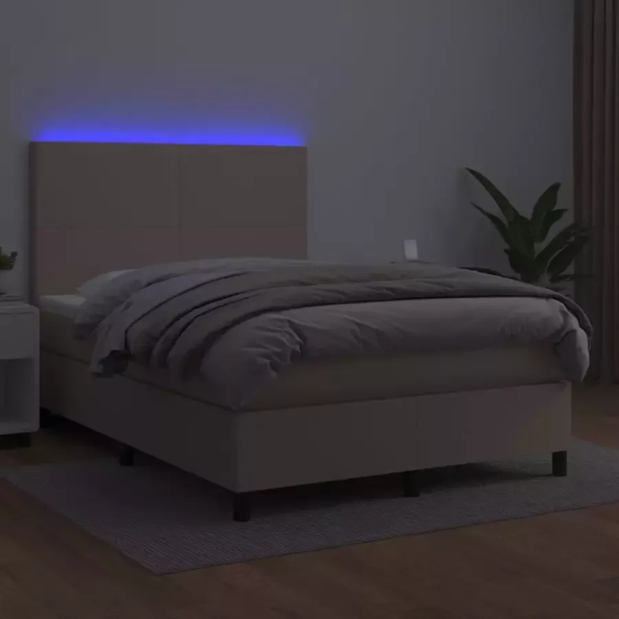 VidaXL -Boxspring-met-matras-en-LED-kunstleer-cappuccinokleur-140x200cm - Foto 5