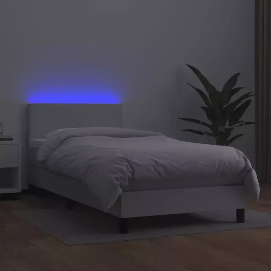 Vida XL Boxspring met matras en LED kunstleer wit 90x200 cm SKU: V3134142 - Foto 5