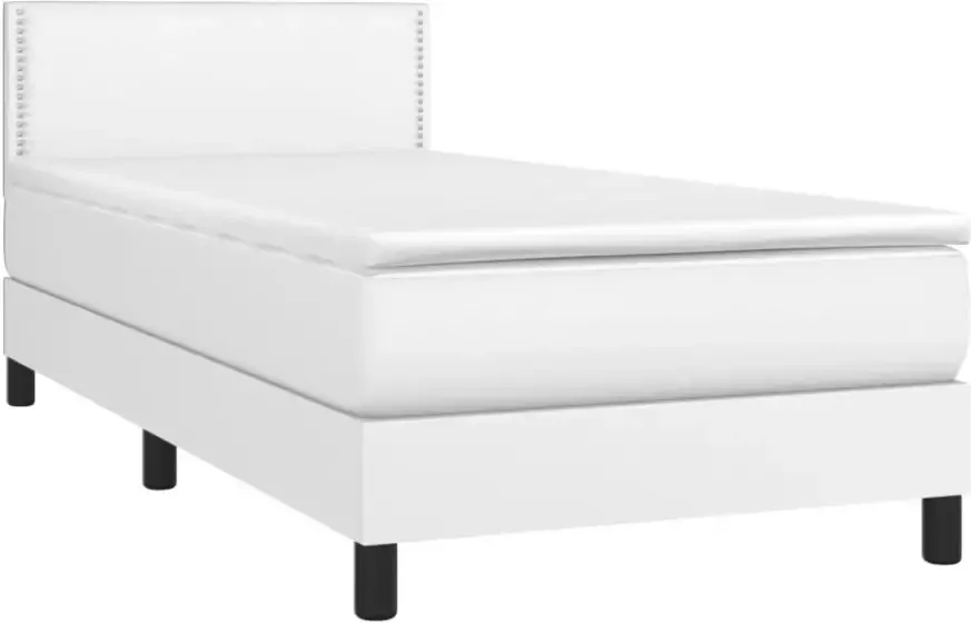 Vida XL Boxspring met matras en LED kunstleer wit 90x200 cm SKU: V3134142 - Foto 4