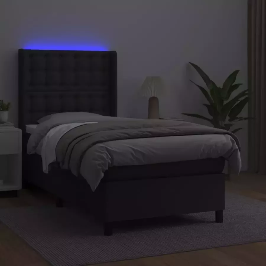 Vida XL Boxspring met matras en LED kunstleer zwart 90x200 cm SKU: V3135861