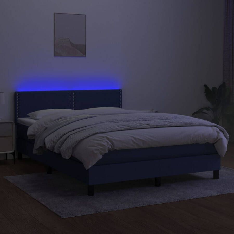 VidaXL -Boxspring-met-matras-en-LED-stof-blauw-140x190-cm - Foto 1