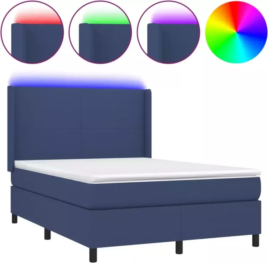 VIDAXL Boxspring met matras en LED stof blauw 140x200 cm