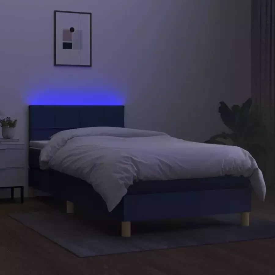VIDAXL Boxspring met matras en LED stof blauw 90x190 cm