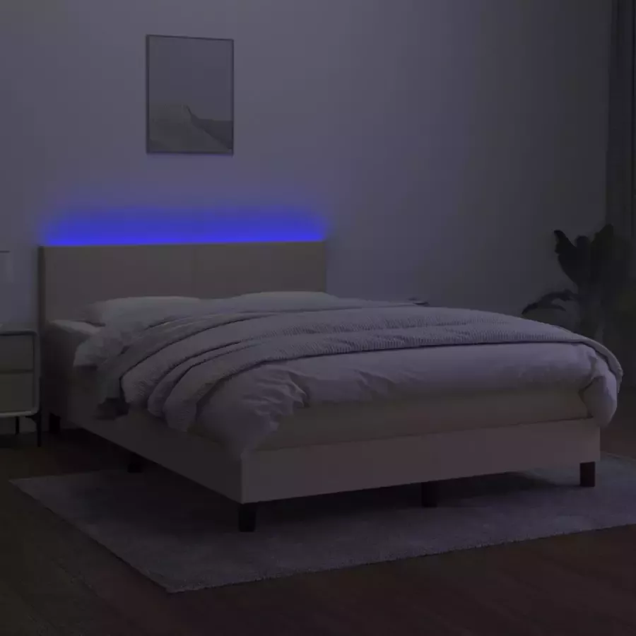 VidaXL Boxspring met matras en LED stof crÃ¨mekleurig 140x190 cm - Foto 2