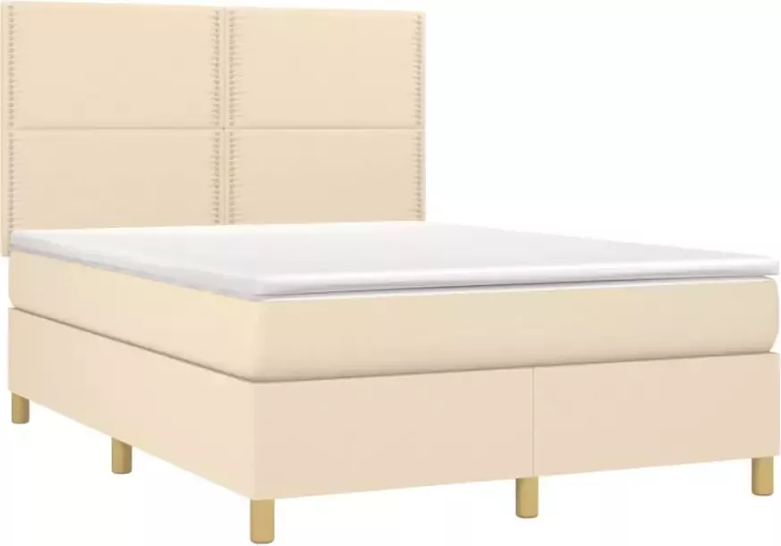VidaXL Boxspring met matras en LED stof crÃ¨mekleurig 140x200 cm - Foto 4