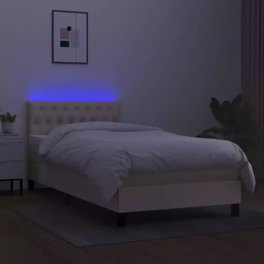 VidaXL Boxspring met matras en LED stof crÃ¨mekleurig 90x190 cm