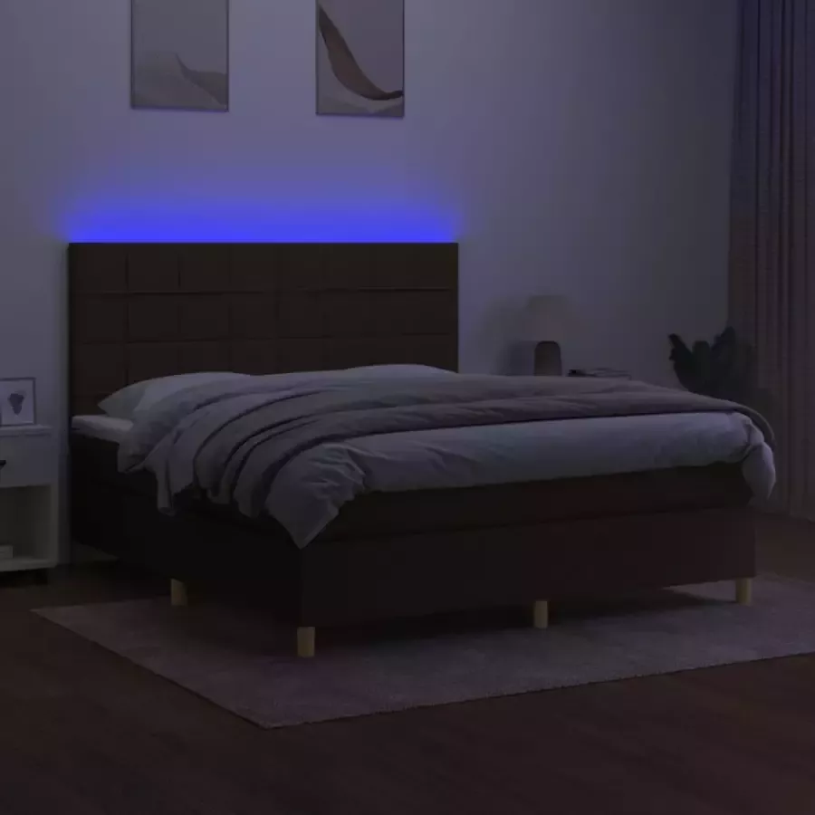 VidaXL -Boxspring-met-matras-en-LED-stof-donkerbruin-160x200-cm - Foto 2