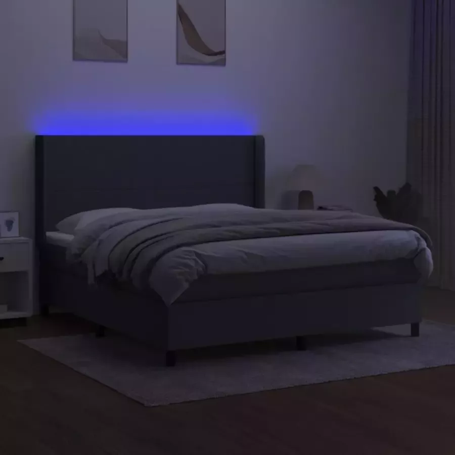 VidaXL -Boxspring-met-matras-en-LED-stof-donkergrijs-160x200-cm