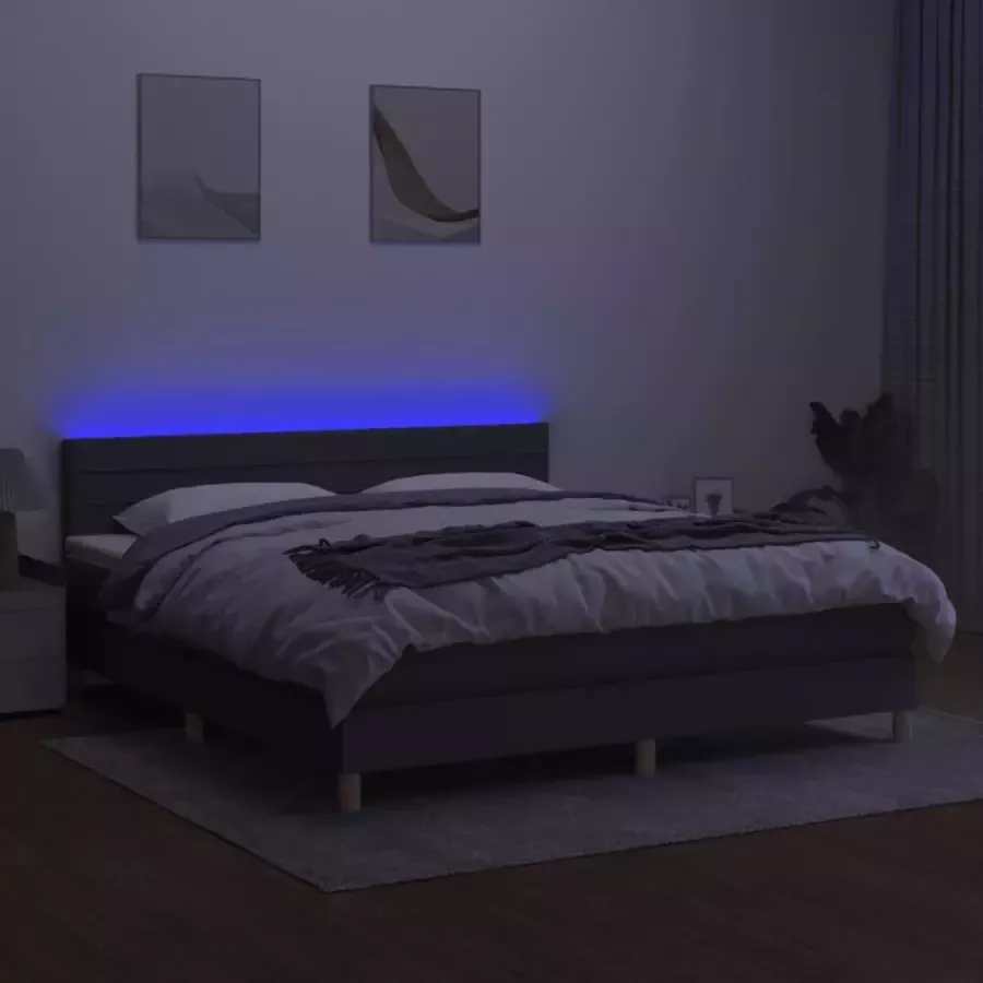 Vida XL Boxspring met matras en LED stof donkergrijs 180x200 cm SKU: V3133974 - Foto 4