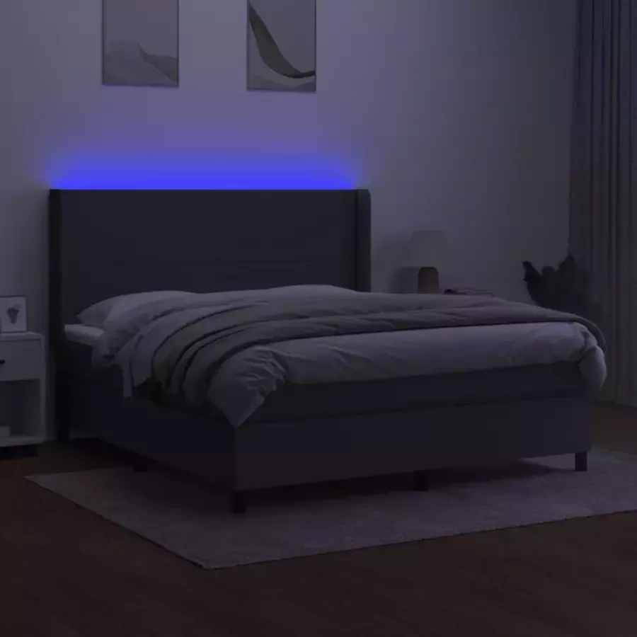 VidaXL -Boxspring-met-matras-en-LED-stof-donkergrijs-180x200-cm - Foto 2