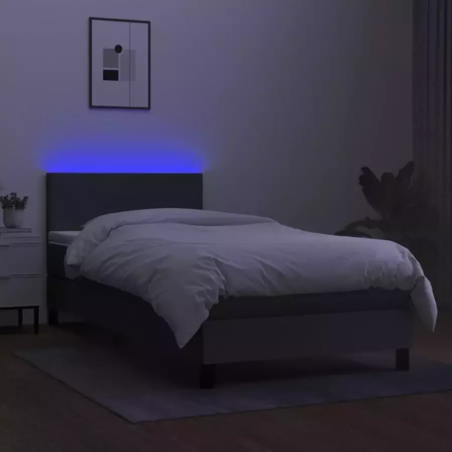Vida XL Boxspring met matras en LED stof donkergrijs 90x190 cm SKU: V3133038