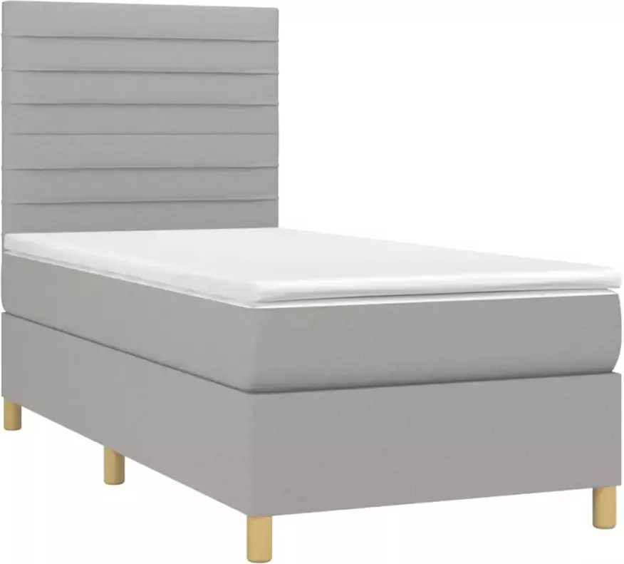 Vida XL Boxspring met matras en LED stof lichtgrijs 100x200 cm SKU: V3135093 - Foto 3