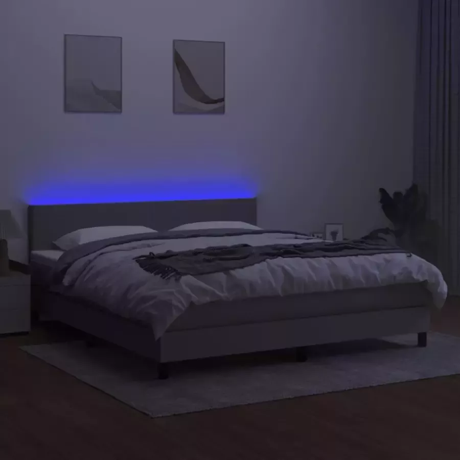 VidaXL -Boxspring-met-matras-en-LED-stof-lichtgrijs-160x200-cm - Foto 8