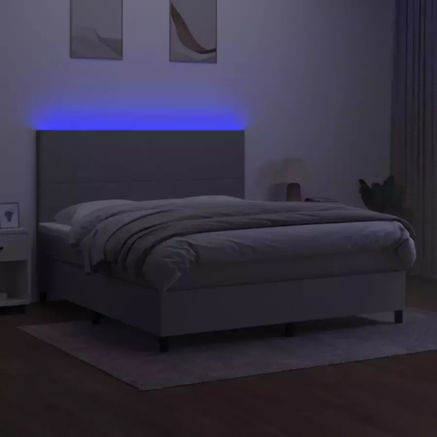 VidaXL -Boxspring-met-matras-en-LED-stof-lichtgrijs-160x200-cm - Foto 5