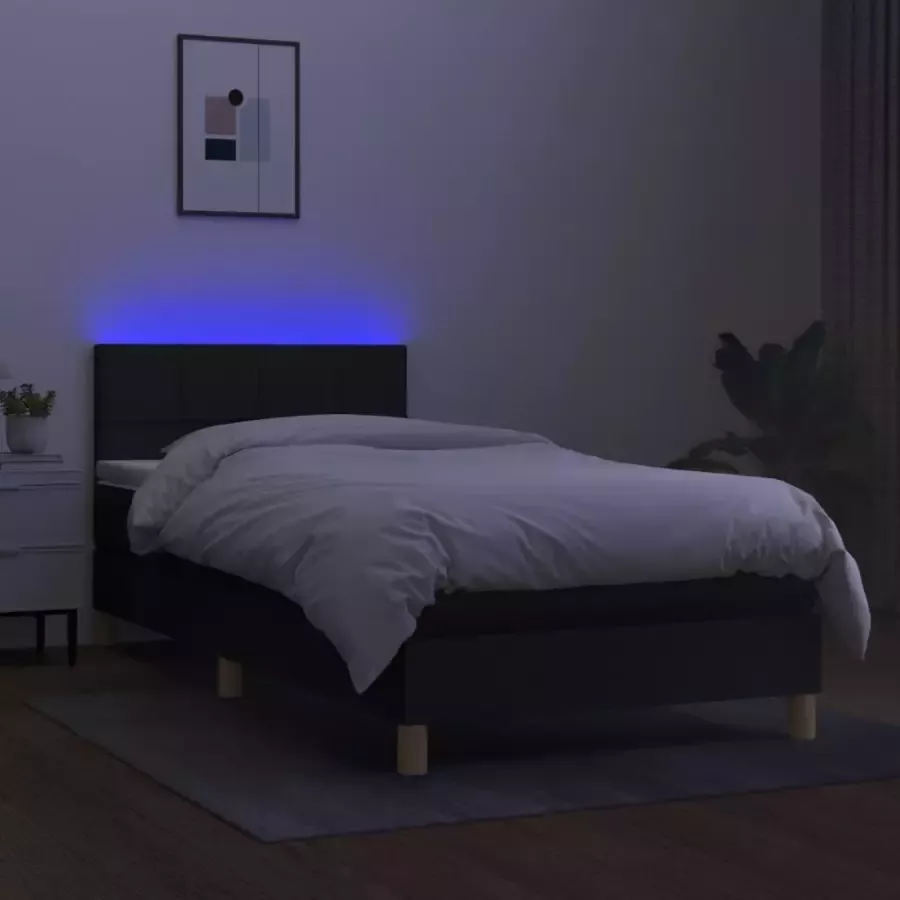 Vida XL Boxspring met matras en LED stof zwart 90x200 cm SKU: V3133127 - Foto 3