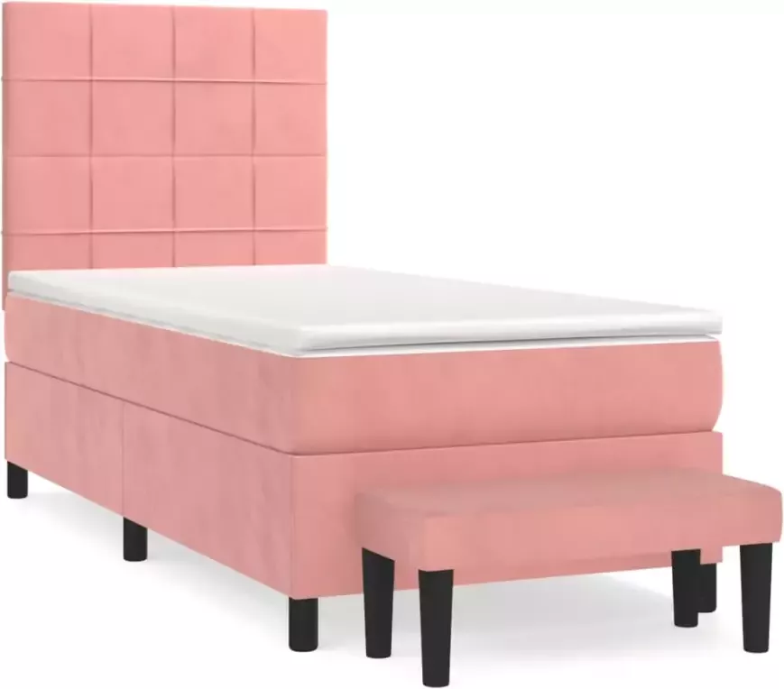 VidaXL -Boxspring-met-matras-fluweel-roze-90x200-cm - Foto 3