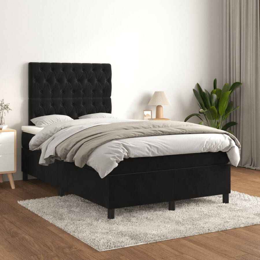 VidaXL -Boxspring-met-matras-fluweel-zwart-120x190-cm