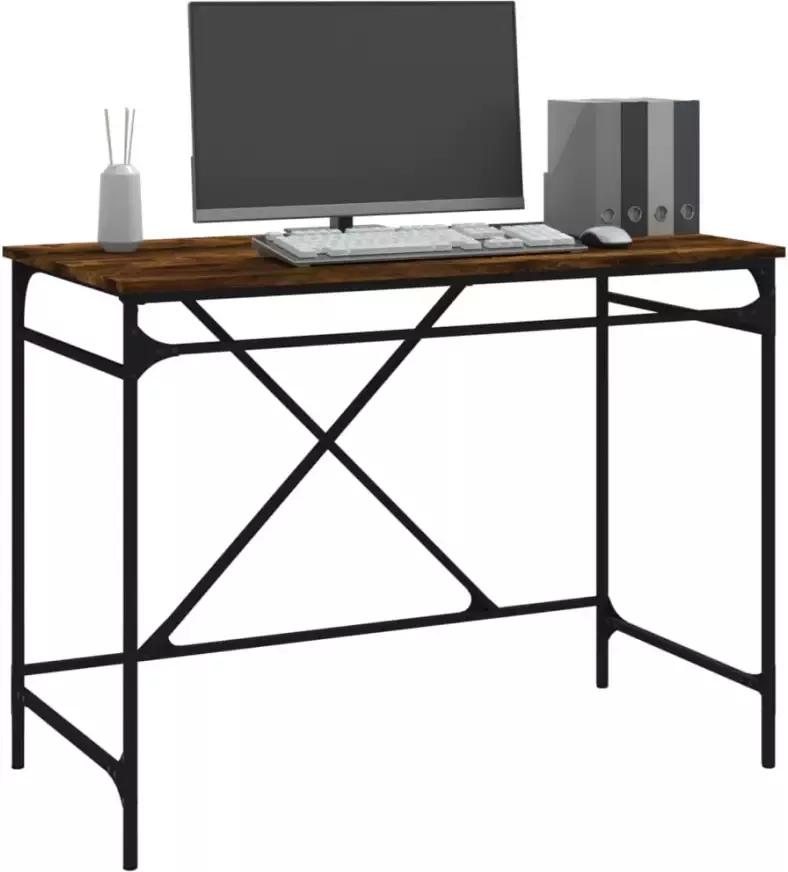 VidaXL -Bureau-100x50x75-cm-bewerkt-hout-en-ijzer-gerookt-eikenkleurig - Foto 4