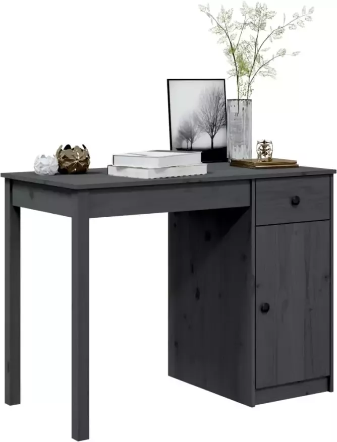 VidaXL -Bureau-100x50x75-cm-massief-grenenhout-grijs - Foto 5