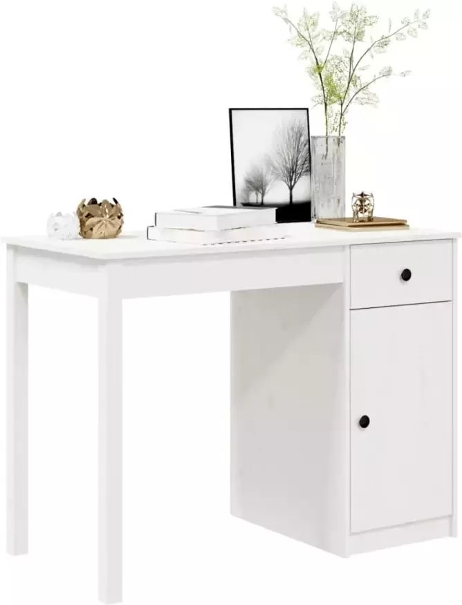 VidaXL -Bureau-100x50x75-cm-massief-grenenhout-wit - Foto 5