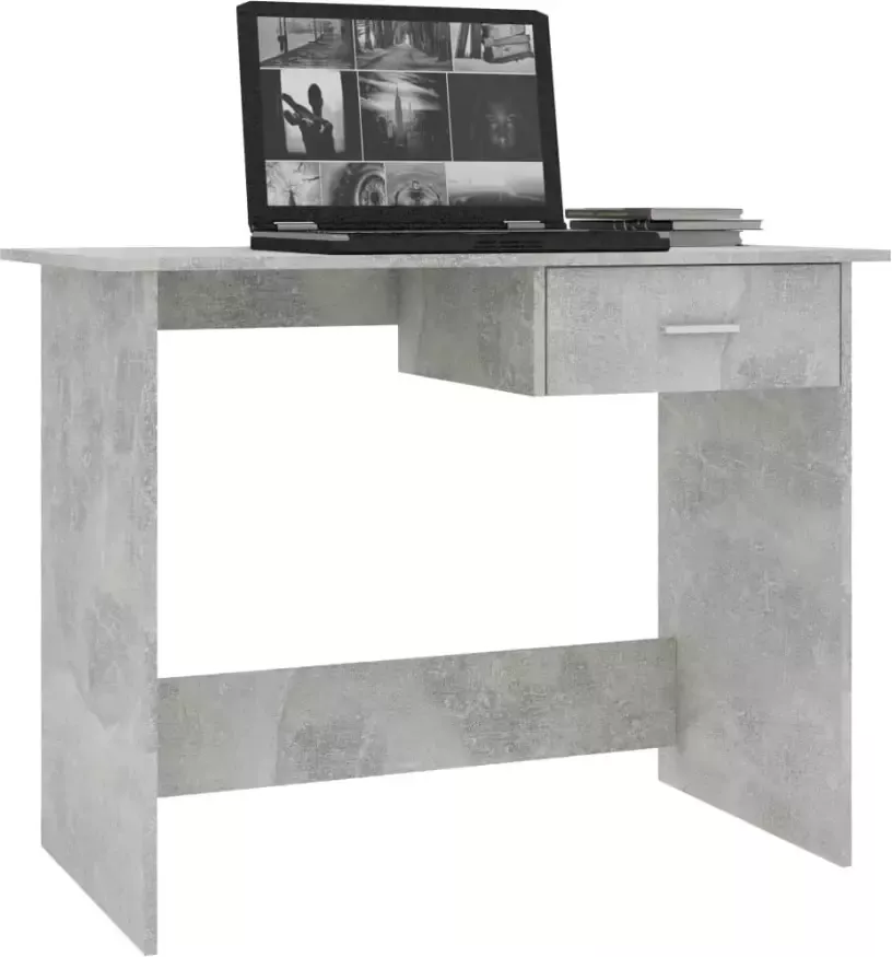 VidaXL -Bureau-100x50x76-cm-bewerkt-hout-betongrijs - Foto 2