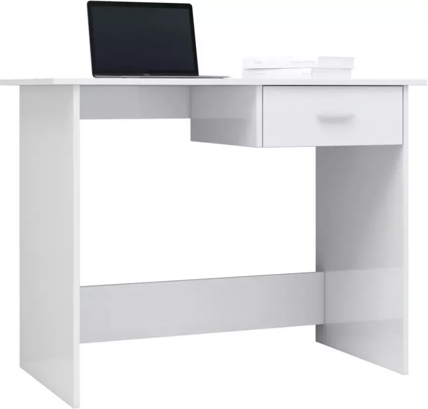 VidaXL -Bureau-100x50x76-cm-bewerkt-hout-hoogglans-wit - Foto 1